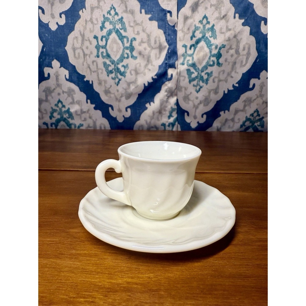 Vintage Arcopal France‎ White Milk Opaline Cup and Saucer Set.